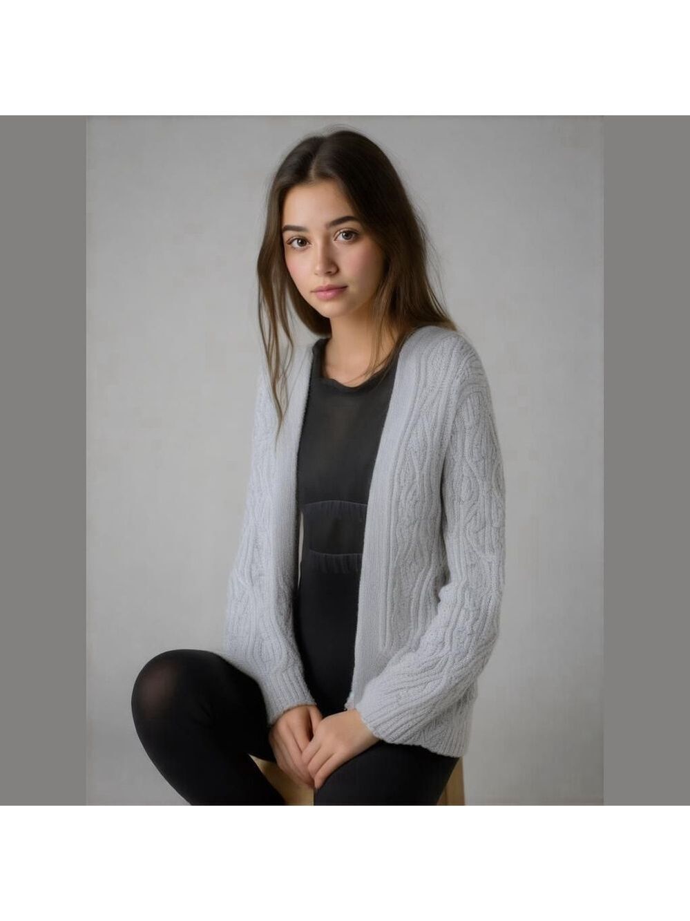 Cat & Jack Girls Outfit, Gray Cardigan, Black Leggings & Top